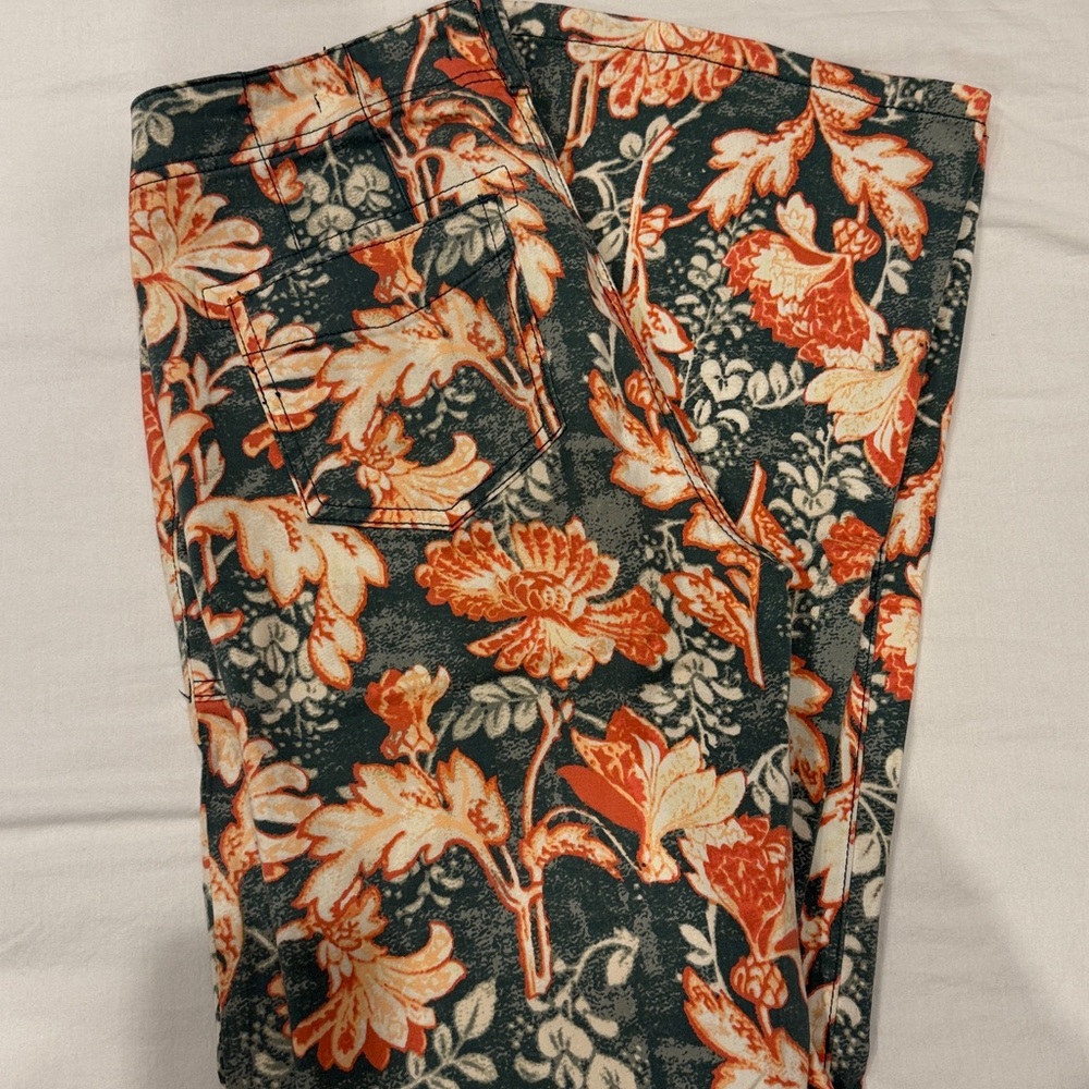 Anthropologie Floral Straight-Leg Pants in Teal & Coral - Picture 4 of 7